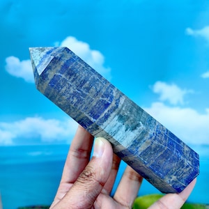 Natural Lapis Lazuli Quartz Crystal Tower: Healing Obelisk Decor