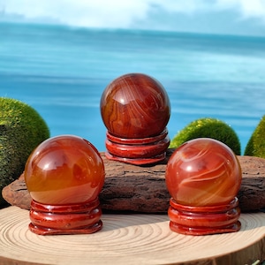 30mm Carnelian Crystal Sphere Gemstone Quartz Ball Healing Home Decor Energy Crystal Gift + stand