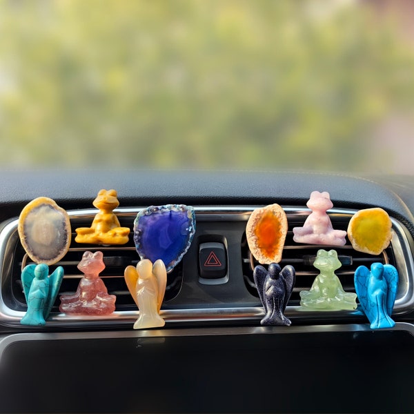 Crystal Car Vent Clips Carving Crystal frog angel Agate slice Car outlet decoration, natural quartz car parts, car crystal, car gifts