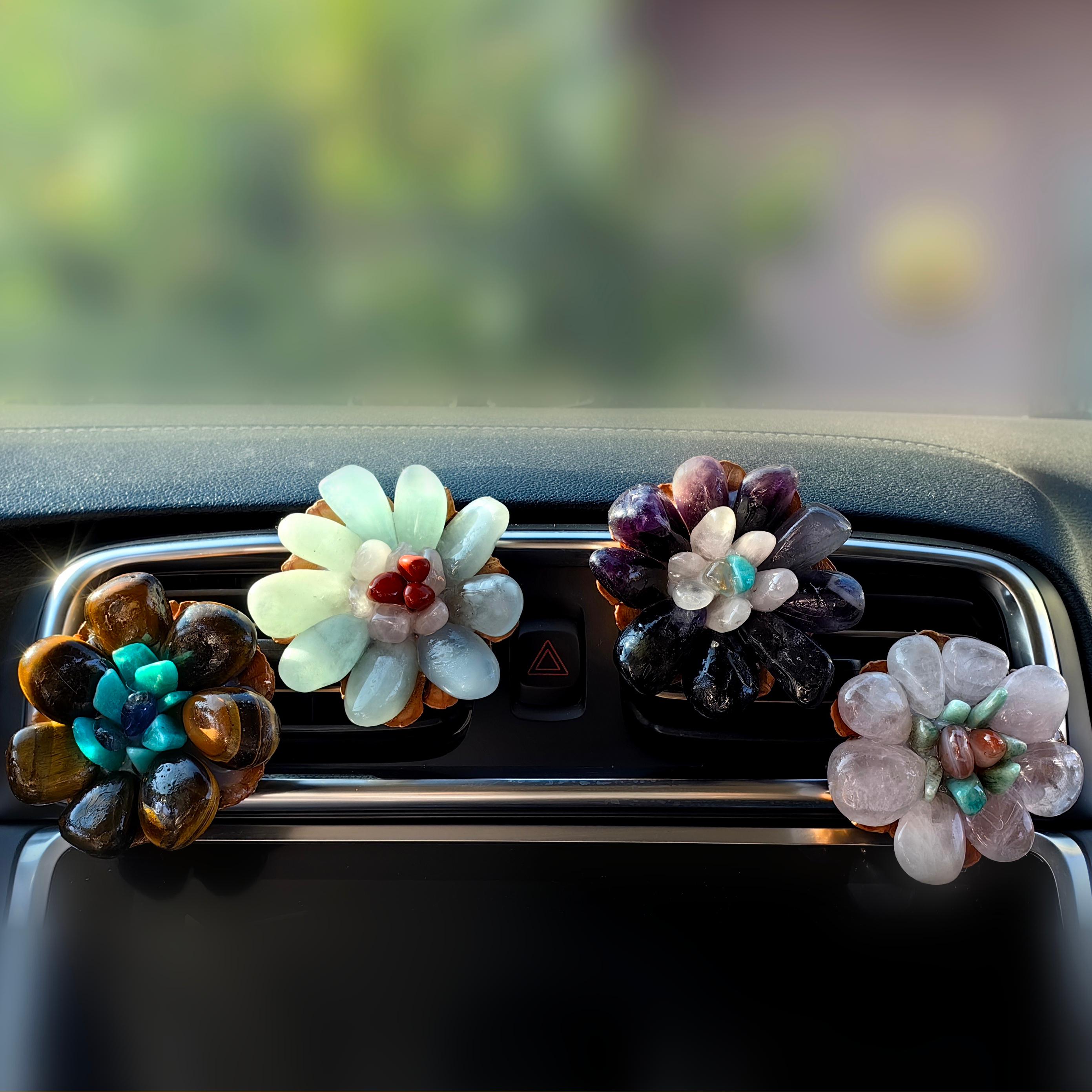 Car Vent Clips Crystal Stone Rose Gemstone Flower,Crystal Jewelry,quartz crystal Home Decoration,Reiki Heal,Girlfriend gift,Valentines Gift
