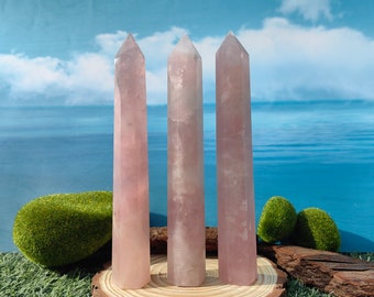 Natural Rose Quartz Tower Obelisk Quartz Crystal Wand Decor，Crystal Point ,Crystal Quartz Healing