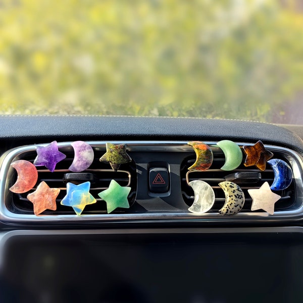 Car Vent Clips Crystals Star Moon，Car outlet decoration, natural quartz parts Christmas gift