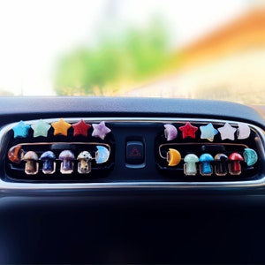 Clips de ventilation de voiture en cristal : décoration de voiture en quartz naturel, lune, étoile et champignon