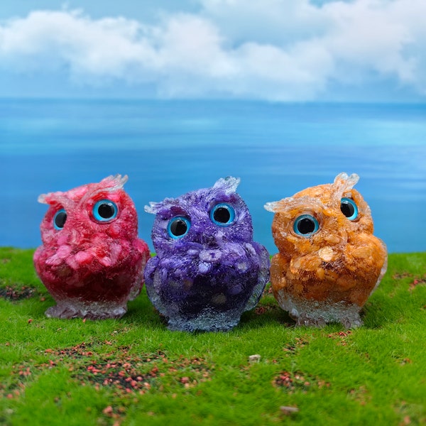 Natural crystal chip stone owl gravel drops glue ornament Animal Decor Sculpture Gift