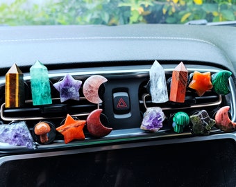 Crystal Car Vent Clips Crystal Tower Mushroom Star Moon Car outlet decoration, natural quartz car parts, car crystal, car gifts