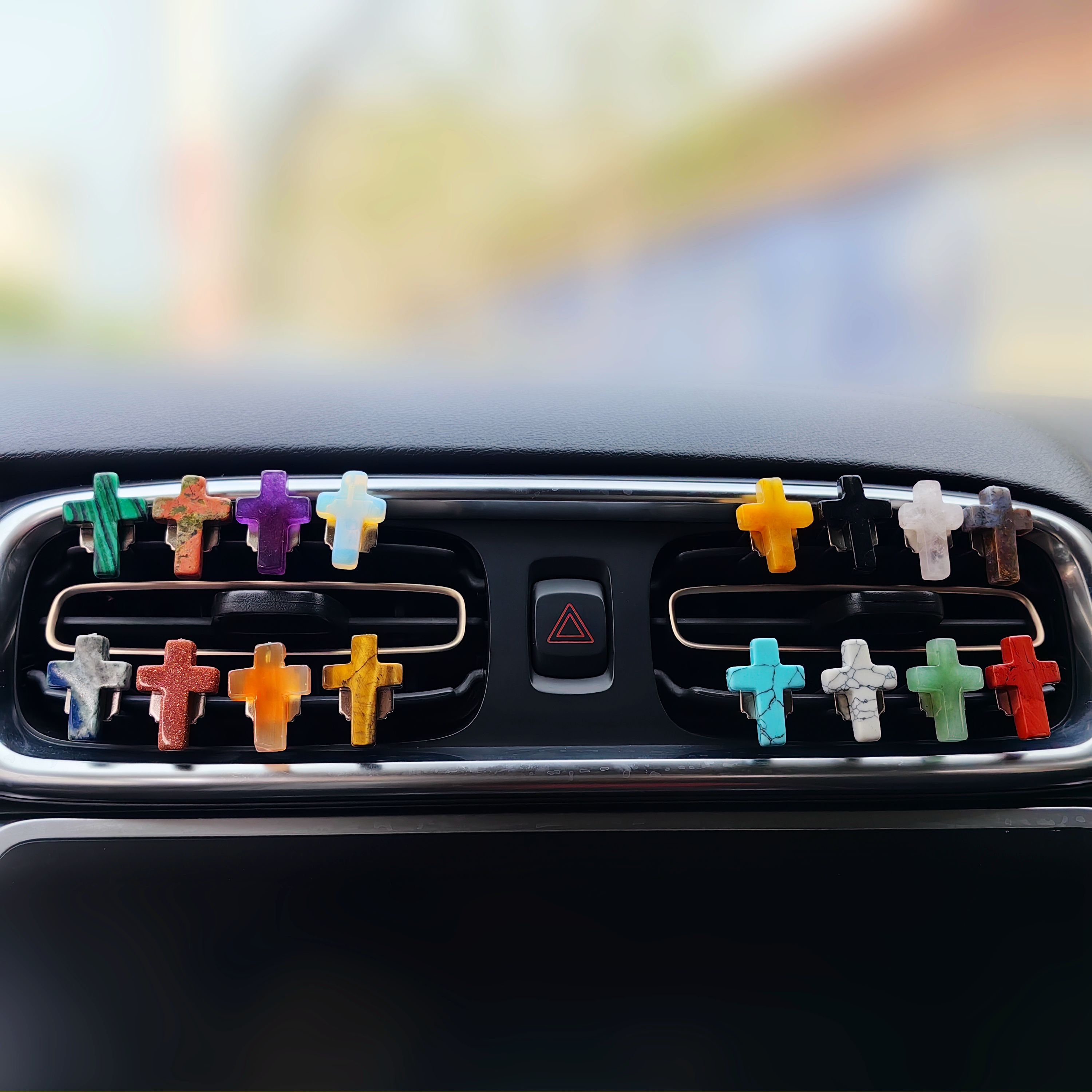 Crystal Car Vent Clips Crystal Cross Car outlet decoration, natural quartz car parts, car crystal crucifix, car gifts Christmas gift