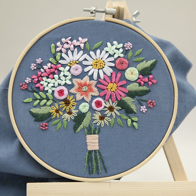 Modern Embroidery Home Decor Floral Embroidery Kits Handmade Floral Embroidery Floral Beginner Embroidery Kit DIY Embroidery Full Kits
