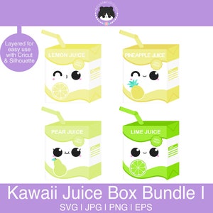 Pakiet Juice Box SVG I: Cytryna, Ananas, Gruszka i Limonka - warstwowe dla łatwego użycia | svg eps jpg png | Kawaii SVG dla Silhouette, Cricut