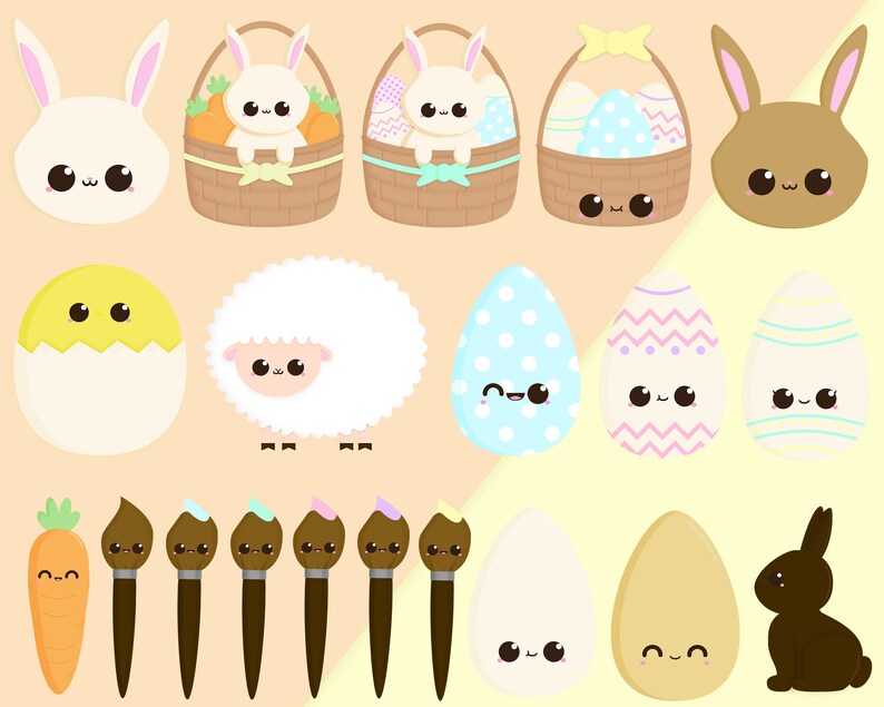 Kawaii Easter Clipart Kawaii Clipart Easter Bunny Easter - Etsy