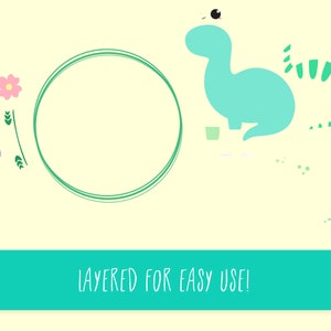 Dinosaur in flower ring SVG Dinosaur Circle Frame SVG layered svg, pdf, eps, jpg, png Kawaii SVG for Silhouette, Cricut etc image 2