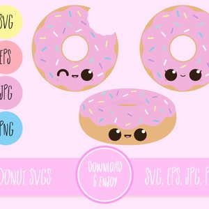 Donut SVG | 3 fichiers SVG Donut - superposés pour une utilisation facile | svg, eps, jpg, png | SVG kawaii pour des programmes de découpe tels que Silhouette, Cricut