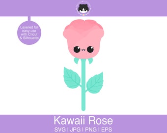 Kawaii Rose SVG - layered for easy use | Cute Flower svg, eps, jpg, png | Kawaii SVG for cutting programs like Silhouette, Cricut