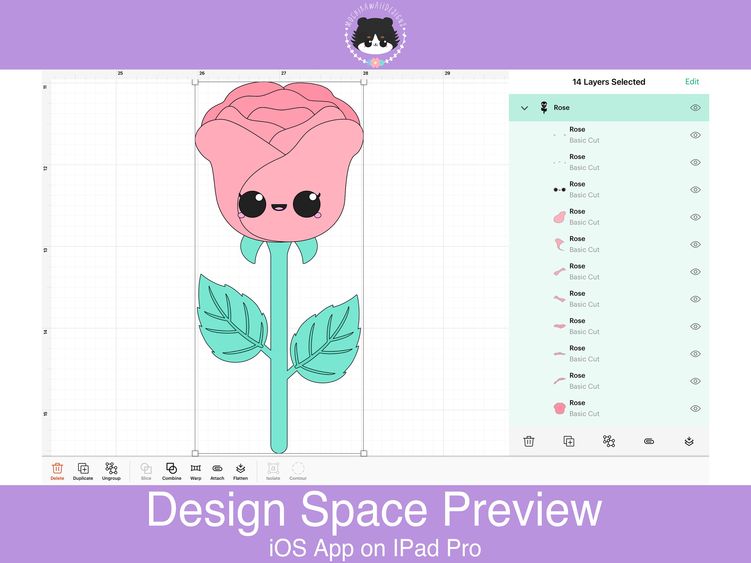 Kawaii Rose SVG - Layered for Easy Use | Cute Flower Svg, Eps, Jpg, Png ...
