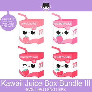 Juice Box SVG Bundle I: Apple, Raspberry, Strawberry & Cherry - layered for easy use | svg eps jpg png | Kawaii SVG for Silhouette, Cricut