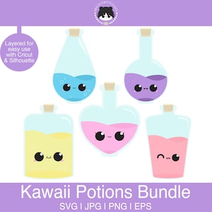 Potions SVG bundle - layered for easy use | Halloween potions svg, eps, jpg, png | Kawaii SVG for cutting programs like Silhouette, Cricut