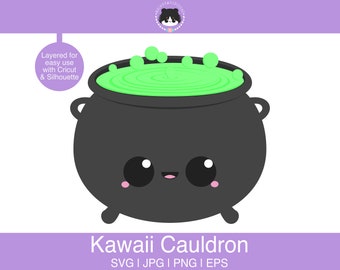 Cauldron SVG | Halloween Cauldron SVG - layered for easy use | svg, eps, jpg, png | Kawaii SVG for programs like Silhouette, Cricut etc