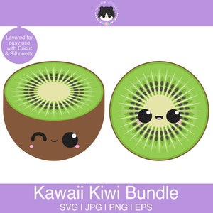 Kiwi SVG & Kiwi slice SVG / Kawaii Bundle SVG - a strati per un facile utilizzo / Frutta SVG, eps, jpg, png / Kawaii SVG per Silhouette, Cricut ecc.