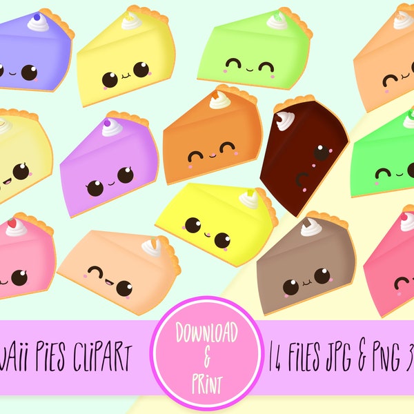 Kawaii Pies Clipart | 14 JPGs & PNGs High Resolution 300DPI Cute Pies Clipart Instand Download | Kawaii Food Clipart Set | Kawaii Clipart