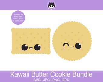 Butter Cookie SVG Bundle - layered for easy use | Cute cookie svg, eps, jpg, png | Kawaii SVG for cutting programs like Silhouette, Cricut