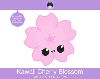 Kawaii Cherry Blossom SVG - layered for easy use | Sakura svg, eps, jpg, png | Kawaii Flower SVG for cutting programs like Silhouette Cricut