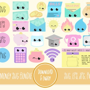 Geld SVG-bundel | Financiële SVG-ontwerpen - gelaagd voor eenvoudig gebruik | SVG, EPS, JPG, PNG | Kawaii SVG voor snijprogramma's zoals Silhouette, Cricut