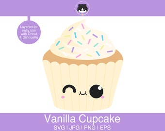Kawaii Vanilla Cupcake SVG - layered for easy use | Cute cupcake svg, eps, jpg, png | For cutting programs like Silhouette, Cricut
