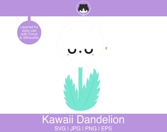 Kawaii Dandelion SVG - layered for easy use | Cute Flower svg, eps, jpg, png | Kawaii SVG for cutting programs like Silhouette, Cricut