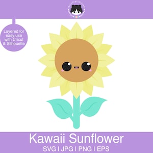 Kawaii Girasol SVG - en capas para un uso fácil / Cute Flower svg, eps, jpg, png / Kawaii SVG para programas de corte como Silhouette, Cricut