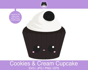 Kawaii Cookies & Cream Cupcake SVG - layered for easy use | Cute cupcake svg, eps, jpg, png | For cutting programs like Silhouette, Cricut