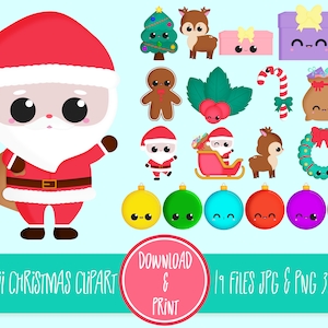 Kawaii Christmas Clipart | 19 JPGs & PNGs 300DPI Cute Christmas Clipart Set | Cute Christmas Clip Art | Kawaii Clipart | Instant Download