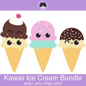 Eis SVG - Eiscreme Schaufel & Eistüte SVG- überlagert | svg, eps, jpg, png | Kawaii SVG für Schneideprogramme wie Silhouette, Cricut oder ähnliches