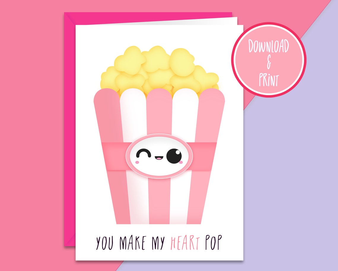 Printable Kawaii Valentine's Card You Make My Heart | Etsy