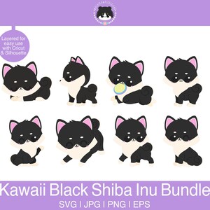 Kawaii Shiba Inu SVG Bundle - black Shiba Inu svgs layered for easy use | svg, eps, jpg, png | For cutting programs like Silhouette & Cricut
