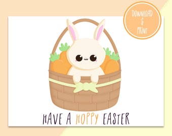 Kawaii Bunny Printable Easter Postcard "Hoppy Easter" | Bunny Easter Postcard | Kawaii Easter Postcard | Kawaii Printable Postcard