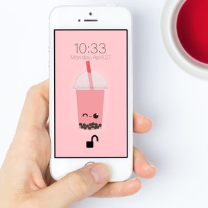 Kawaii Bubble Tea Phone Wallpaper | Kawaii Phone Background | Cute Wallpaper for Iphone, Samsung Galaxy and many more! | Instant Download