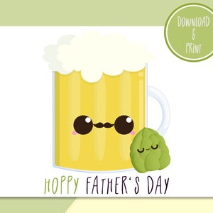 Cartão postal imprimível do dia dos pais da cerveja Kawaii "Dia dos pais Hoppy" | Cartão do dia dos pais de Kawaii Cartão Postal | Cartão imprimível de Kawaii Cartão Postal | Cartão Punny
