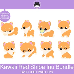 Kawaii Shiba Inu SVG Bundle - red Shiba Inu svgs layered for easy use | svg, eps, jpg, png | For cutting programs like Silhouette & Cricut