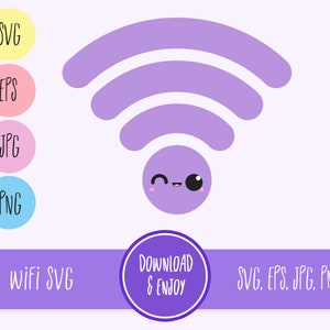 Wifi SVG | Wifi Sign SVG - layered for easy use | svg, eps, jpg, png | Kawaii SVG for cutting programs like Silhouette, Cricut, etc