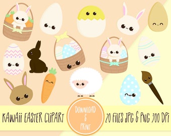 Kawaii Easter Clipart | Kawaii Clipart | Easter Bunny | Easter Basket | Easter Eggs | Easter Lamb | Cute Easter Clipart