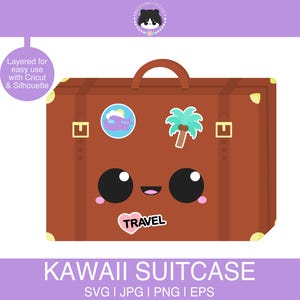 Valise Kawaii SVG - superpositions pour une utilisation facile pour voyager dans un style kawaii | svg, png, jpg et eps pour les programmes de découpe tels que Silhouette, Cricut