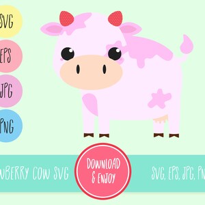Strawberry Cow SVG | Kawaii Cow SVG - layered & easy use | svg, eps, jpg, png | Kawaii SVG for cutting programs like Silhouette, Cricut etc