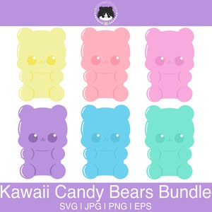 Kawaii candy bear SVG bundle - layered for easy use | Cute bear svg, eps, jpg, png | Kawaii SVG for cutting programs like Silhouette, Cricut