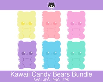 Paquete SVG de oso de caramelo Kawaii - en capas para un uso fácil / Oso lindo svg, eps, jpg, png / Kawaii SVG para programas de corte como Silhouette, Cricut