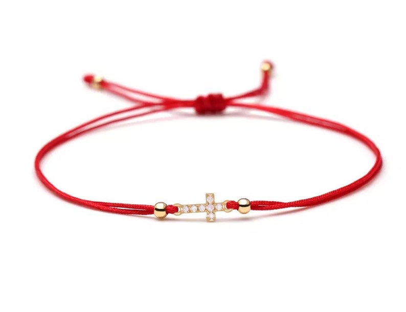 Red String Bracelet Cross Charm Protection Multi CZ Stones Etsy