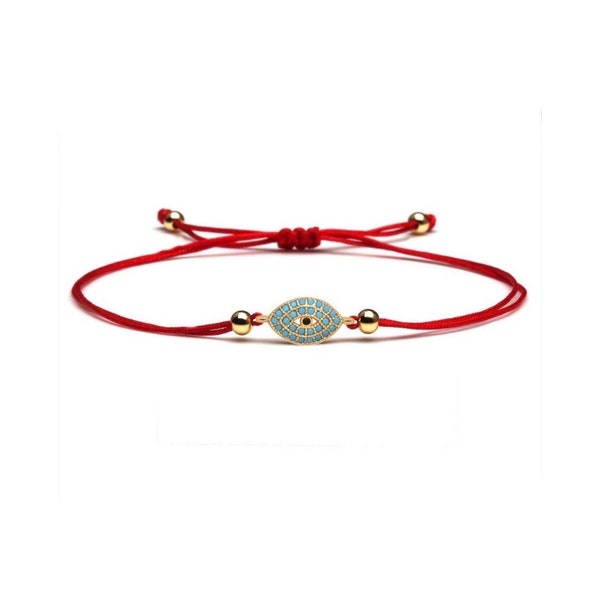 Red String Protection Bracelet, Gold Turquoise Evil Eye Charm, Adjustable size, Gift for Her, Best for Wife, Mom, Good Luck Symbol for Women