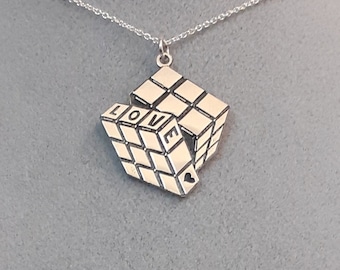 Pendant Necklace Silver Customizable Rubik's Cube