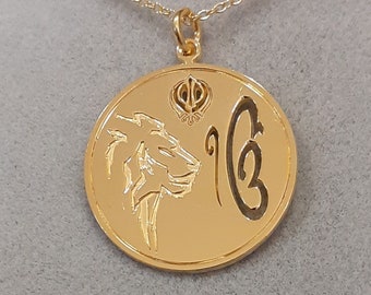 Ik Onkar Khanda Lion Silver Pendant Necklace