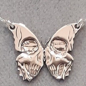 Silver Skull Butterfly Pendant Necklace