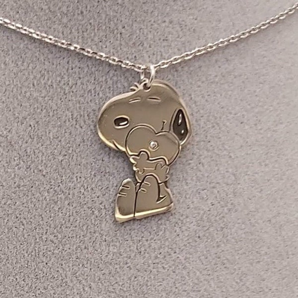 Snoopy-Halskette mit Anhänger aus Silber und Diamant