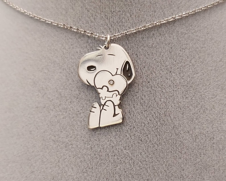 Snoopy Silver and Diamond Pendant Necklace Etsy